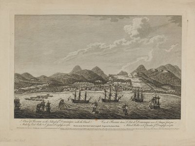 View of Roseau in the Island of Dominique, with the 1760 attack made by Lord Rollo and Sir James Douglas 1760, engraved by Benazech, published 1761 by Archibald Campbell